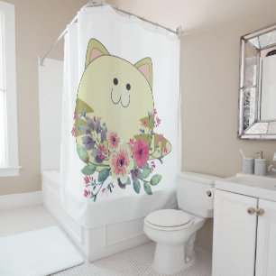 Shower Curtain Floral Kitten Cat