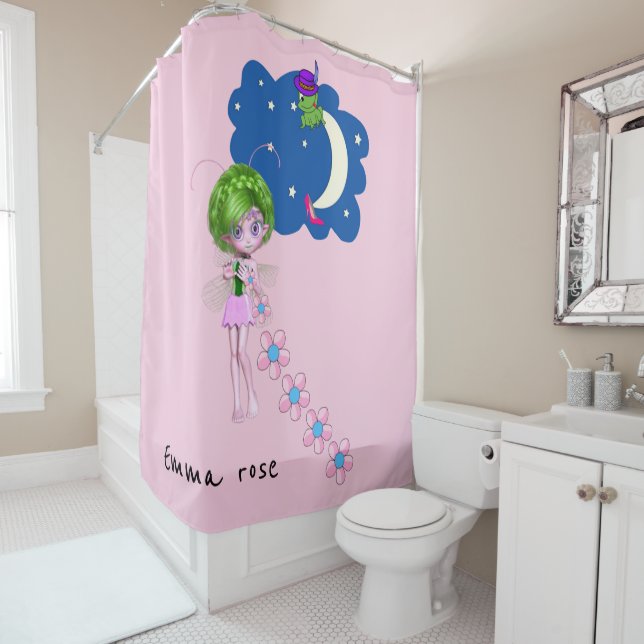 Shower Curtain Floral Space Moon Stars (In Situ)