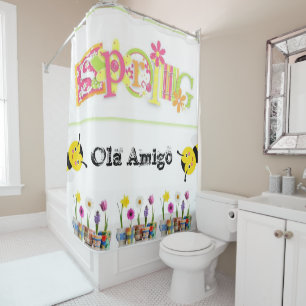 Shower Curtain Floral Spring Bumblebee
