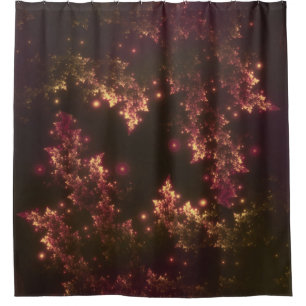 Shower Curtain Fractal Leaves Red Glow