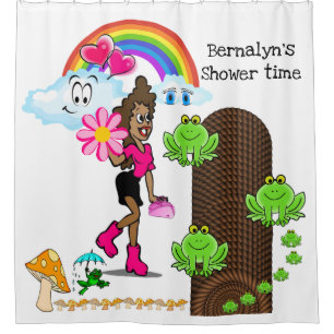 Shower Curtain Frog Mushroom, Rainbow Girl Cloud