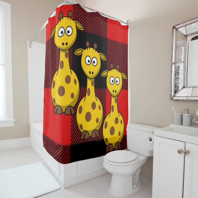 Shower Curtain Giraffe Black Red (In Situ)