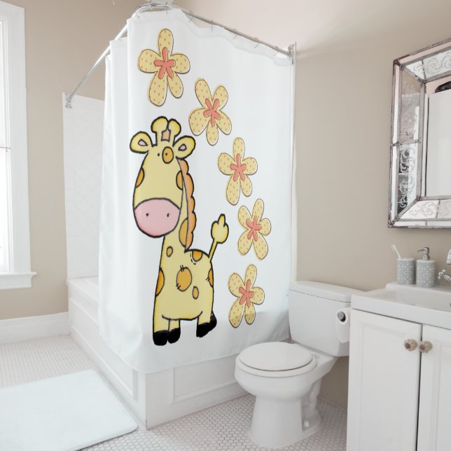 Shower Curtain Giraffe Floral Flowers  (In Situ)
