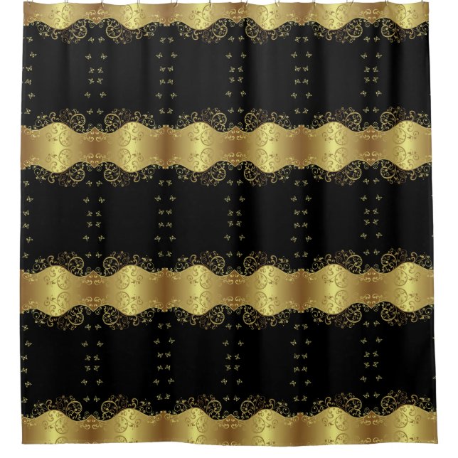 Shower Curtain--Gold Swirls & Black (Front)