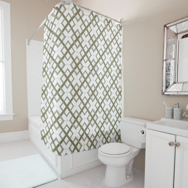 Shower Curtain - Green Lattice Diamonds (In Situ)