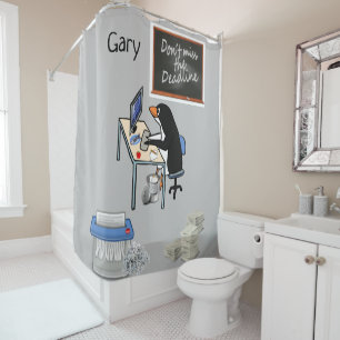Shower Curtain Grey Penguin Don't Miss Deadline