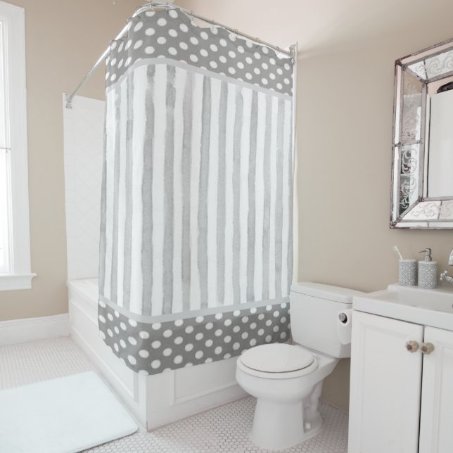 Shower Curtain Grey White Stripe (In Situ)