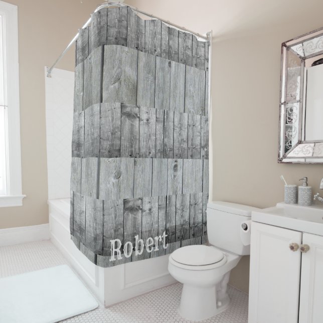 Shower Curtain Grey Wood (In Situ)