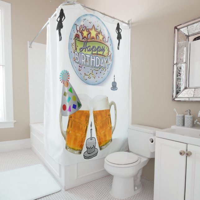 Shower Curtain Happy Birthday Beer (In Situ)