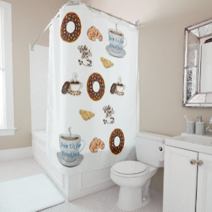 Shower Curtain Happy Birthday Coffee Doughnuts
