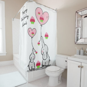 Shower Curtain happy Birthday Elephant