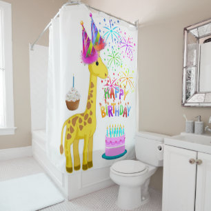 Shower Curtain Happy Birthday Giraffe