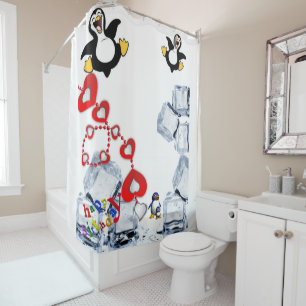 Shower Curtain Happy Birthday Penguin
