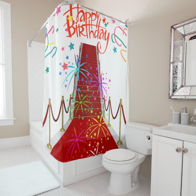 Shower Curtain Happy Birthday Red Carpet (In Situ)