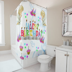 Shower Curtain Happy Birthday Twin Angels