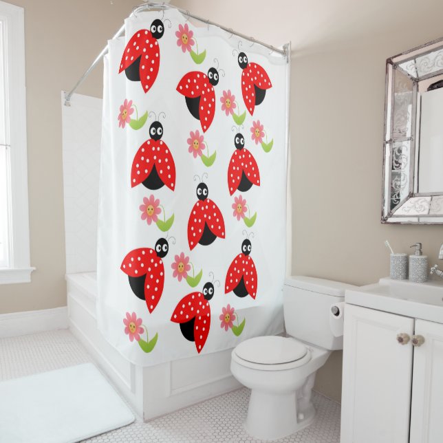 Shower Curtain Ladybug Floral (In Situ)