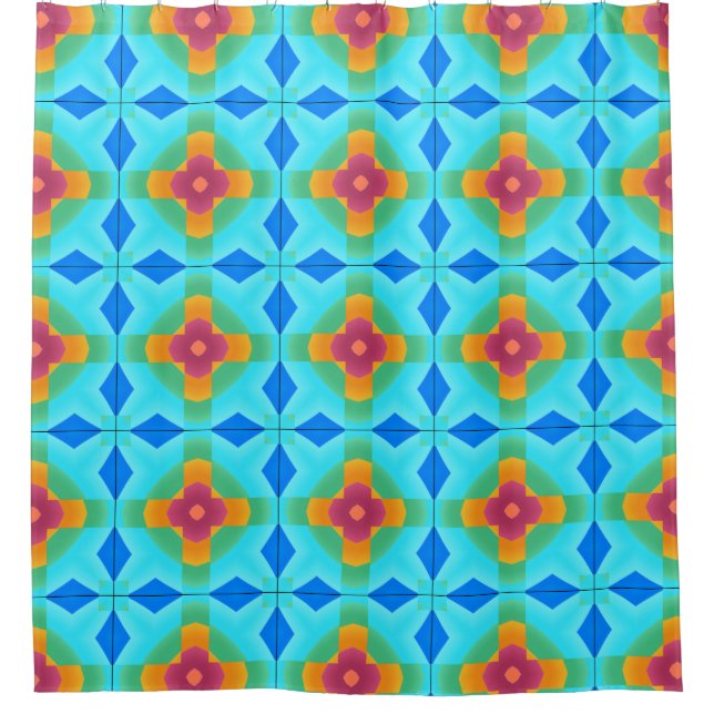 Shower Curtain, multi colour geometric pattern  (Front)