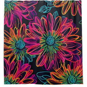 Shower Curtain Neon Pink Wildflowers