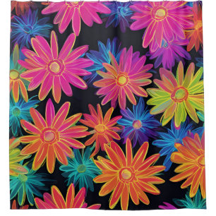 Shower Curtain Neon Wildflowers