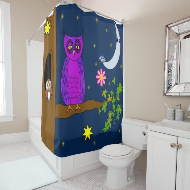 Shower Curtain Owl Stars Moon (In Situ)