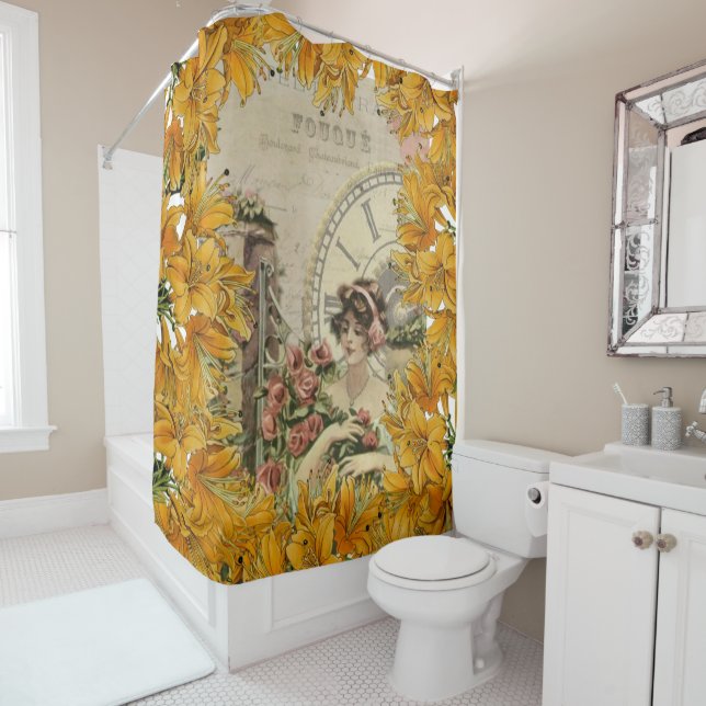 Shower Curtain Paris France Gold Yellow Floral (In Situ)