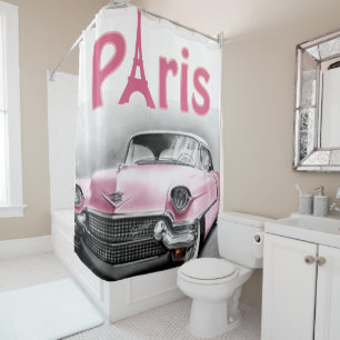 Shower Curtain Paris France, Pink Car