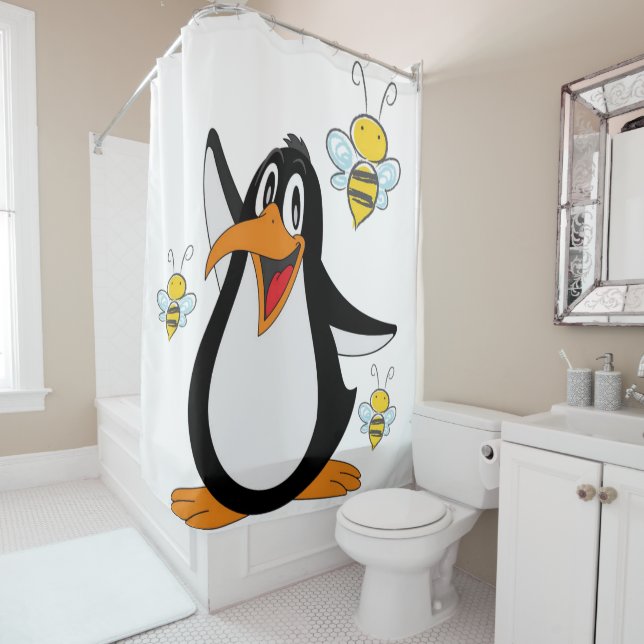Shower Curtain Penguin Bumblebee (In Situ)