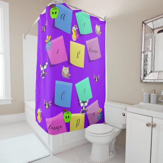 Shower Curtain Penguin Cat Yellow Chick (In Situ)