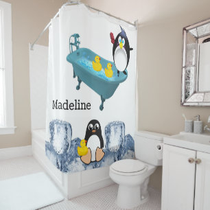 Shower Curtain Penguin Ice Bathtub Bath time