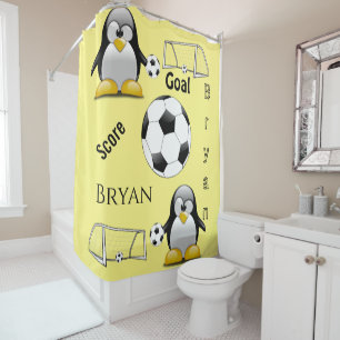 Shower Curtain Penguin Soccer Ball Goal