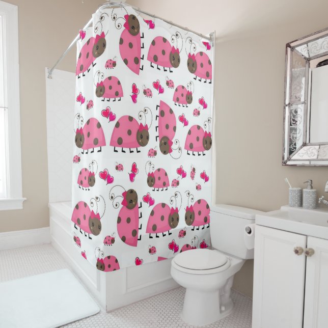 Shower Curtain Pink Ladybugs (In Situ)
