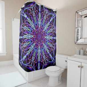 Shower Curtain, Purple Black Kaleidoscope Art