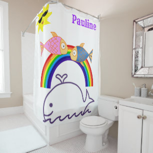 Shower Curtain Rainbow Sun Whale Fish