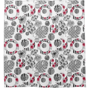 Shower Curtain,Red and Black, Quilting ,Patchwork