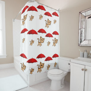 Shower Curtain Red Umbrella Cats