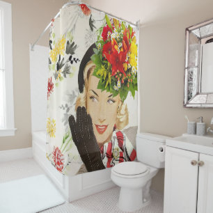 Shower Curtain Retro Woman Floral