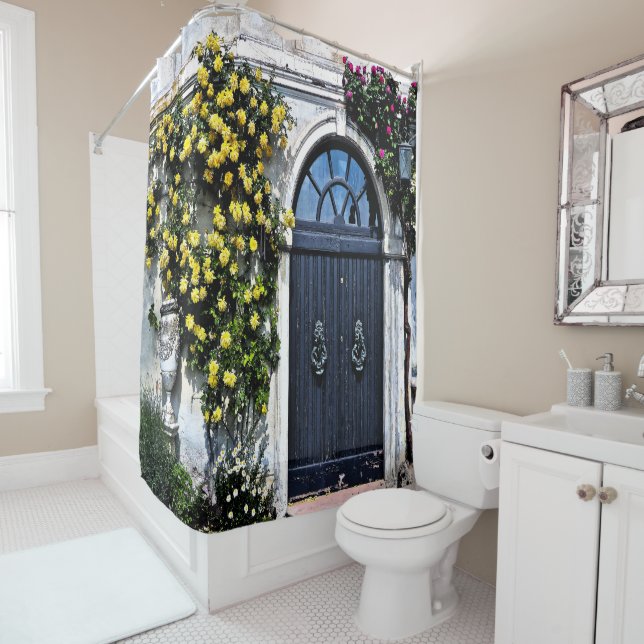 SHOWER CURTAIN/ RUSTIC DOOR WITH ROSES (In Situ)