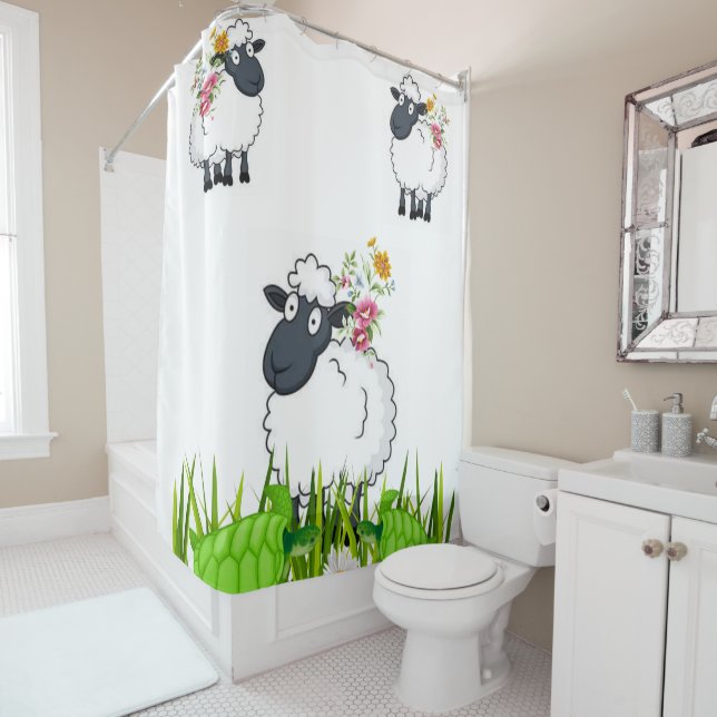 Shower Curtain Sheep Turtles Floral (In Situ)