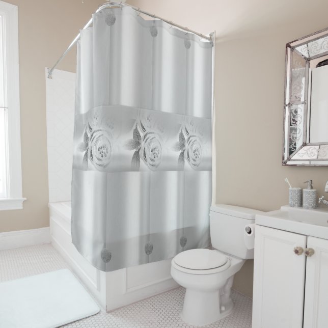 Shower Curtain Silver Floral (In Situ)