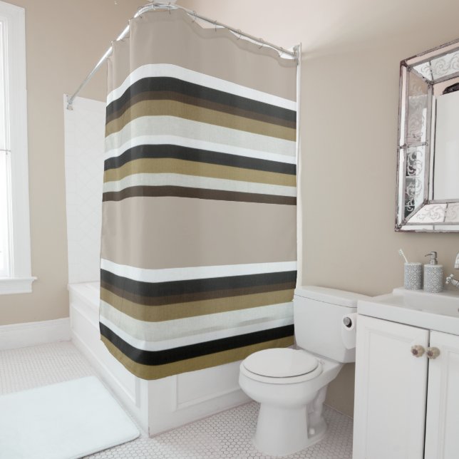 Shower Curtain Stripe Brown & Beige  (In Situ)