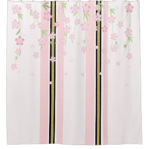 Shower Curtain Stripe Pink White Gold Black Floral