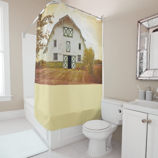 Shower Curtain Sunset Barn Country Rustic Field Ha (In Situ)