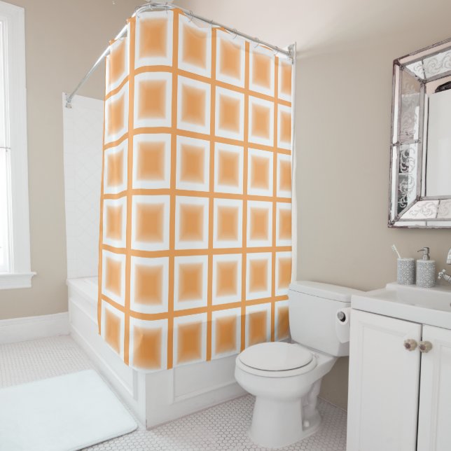 Shower Curtain - Tiled Square Blocks in Orange (In Situ)