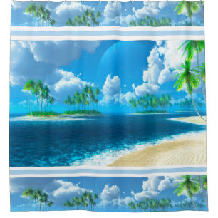 Shower Curtain/Tropical Beach with Palm Trees