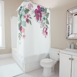 Shower Curtain Tropical Flower on White