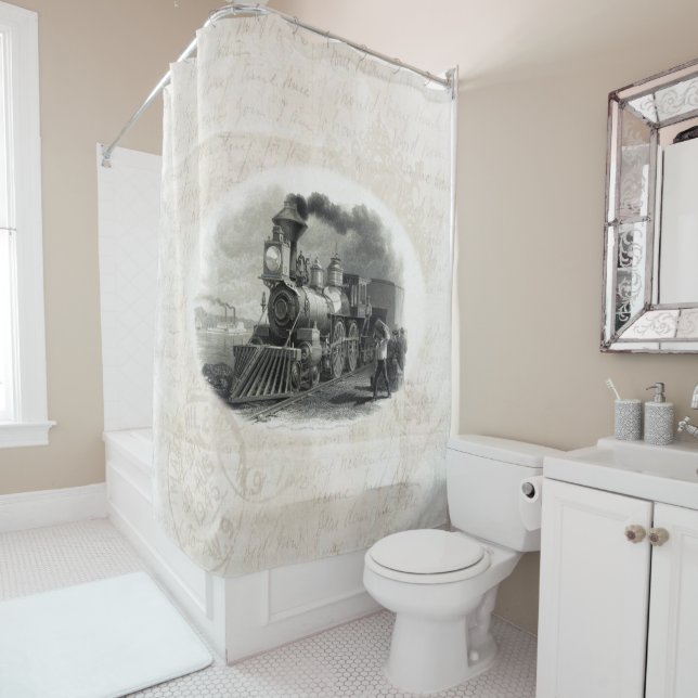 Shower Curtain Vintage Train (In Situ)