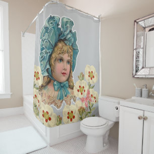 Shower Curtain Vintage Woman Floral Butterfly