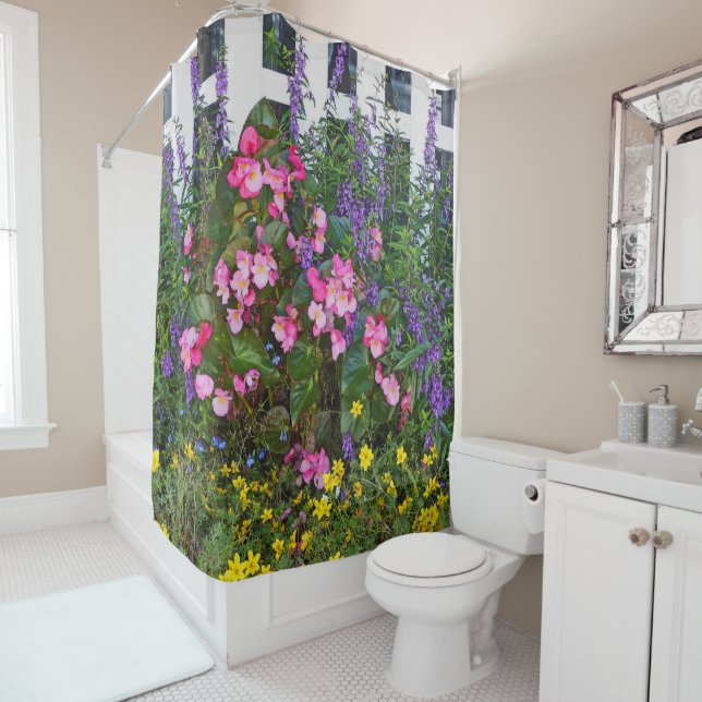 shower curtain"WHITE PICKET FENCE AND FLOWERS" (In Situ)