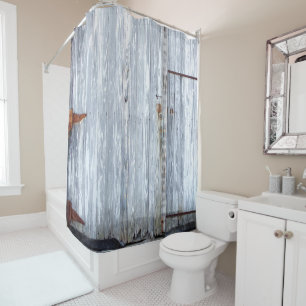 Shower Curtain White Wash Wood Barn Door Country R