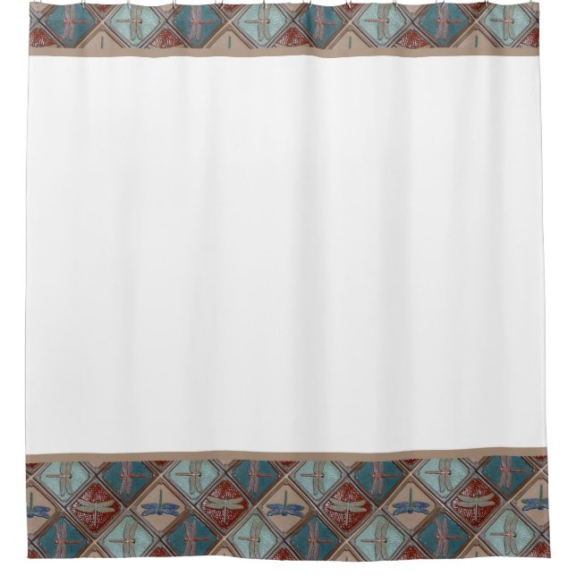 Shower Curtain with Dragonfly tile border (Front)